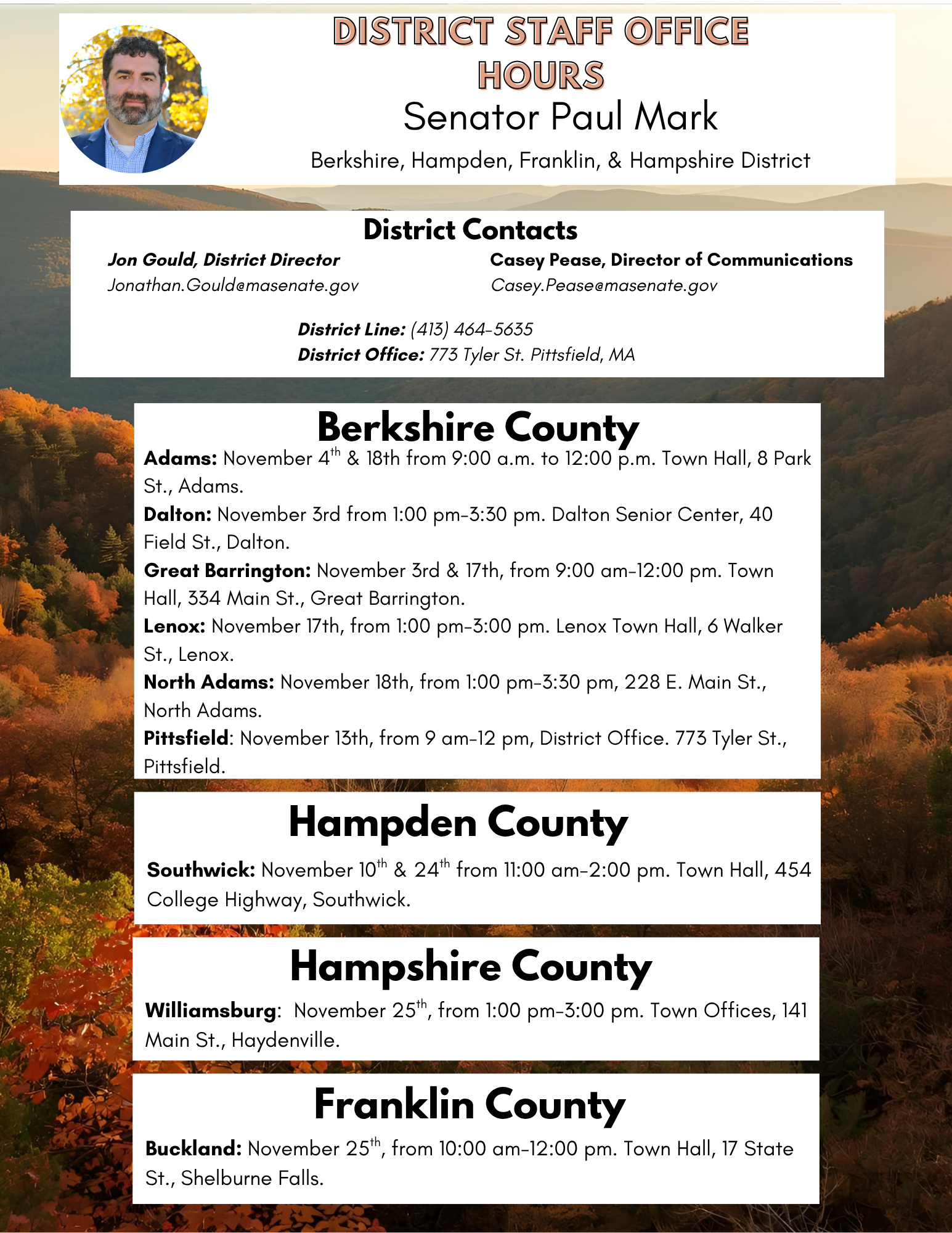 Senator Mark's November Office Hours