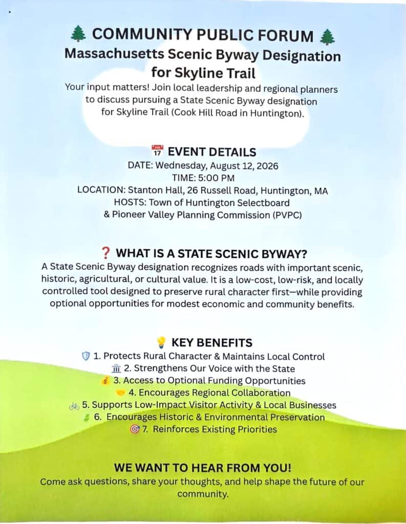 Community Public Forum: Massachusetts Scenic Byway Designation for Skyline Trail