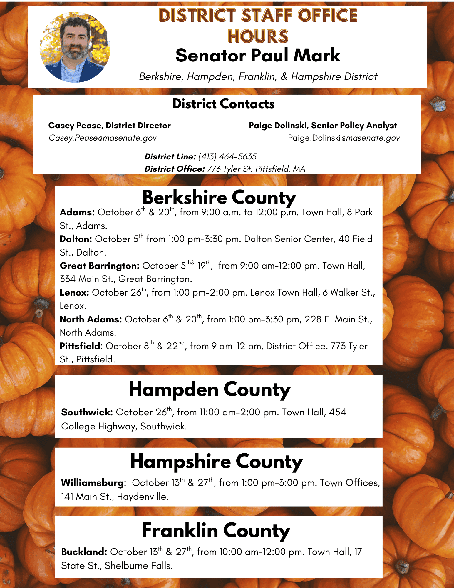 Senator Mark's October 2026 Office Hours